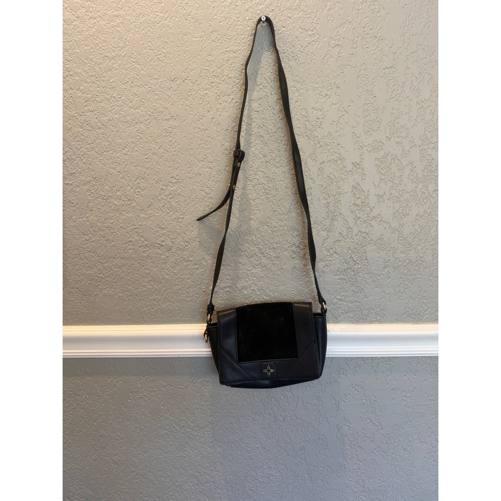 India Hicks Black Leather Suede Crossbody Bag Gold Hardware Adjustable Strap
